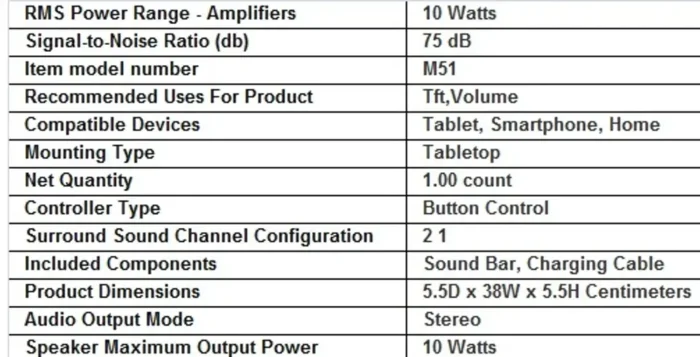 M51 (Portable Home TV SOUNDBAR) Dynamic Thunder Sound 2400mAh Battery 10 W Sound